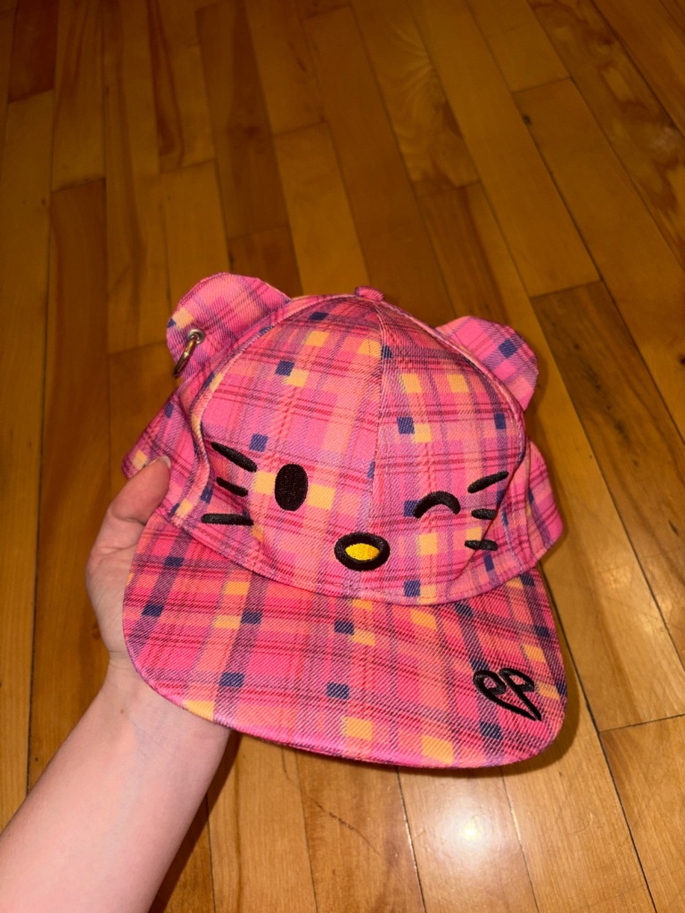 Pink Plaid Cat Ear Cap hello kitty